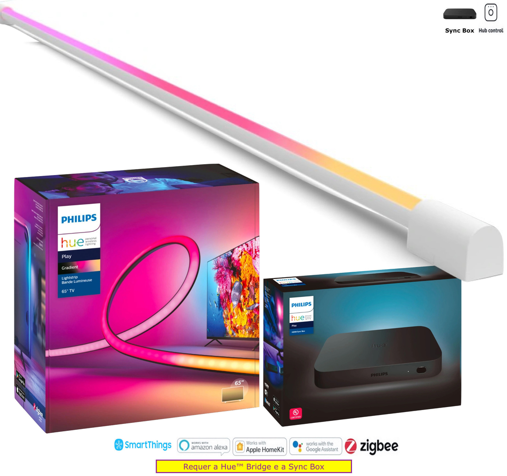 Philips Hue Play Gradient Lightstrip 65" + Hue Light Tube Large + Hue Sync Box TVs de 65" até 70" - comprar online