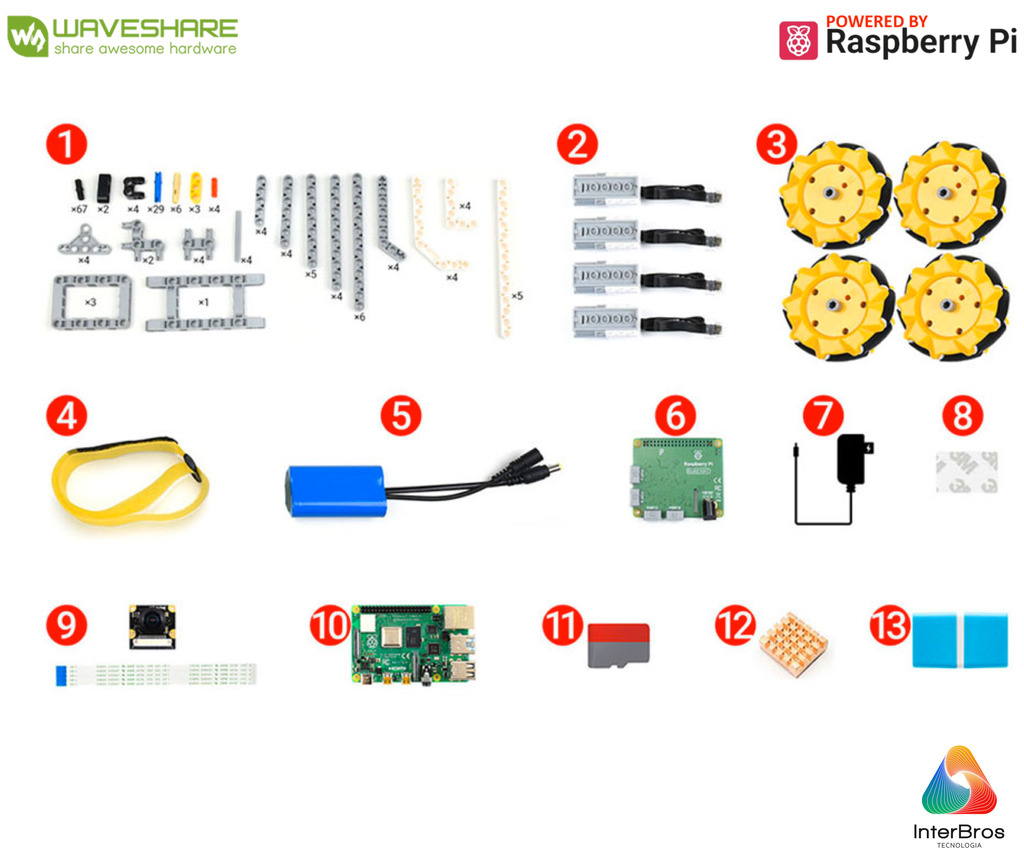 WaveShare BuildMecar Kit, Smart Building Block Robot with Mecanum Wheels, 5MP Camera, Based on Raspberry Pi Build HAT - online store