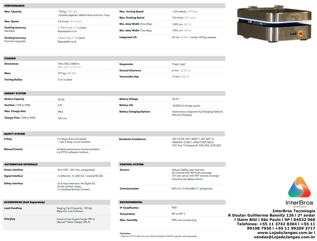 Otto Motors OTTO 100 by Rockwell Automation , AMR Autonomous Mobile Robot , até 150 Kgs - comprar online