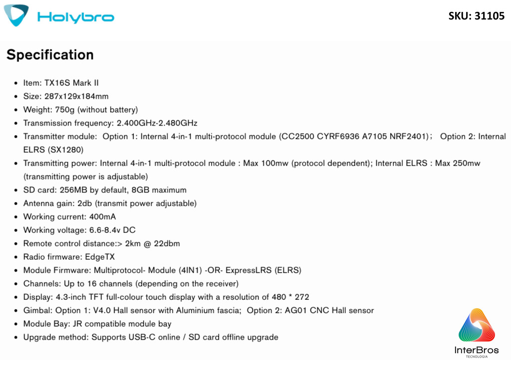 Holybro RadioMaster TX16S Mark II Radio Controller (Mode 2) , 31105 na internet