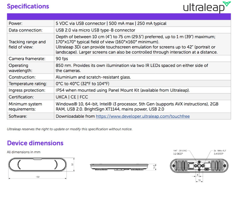 Ultraleap 3Di Stereo Hand Tracking Camera Developer Kit na internet