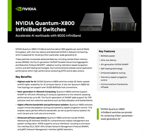 NVIDIA Mellanox Quantum-X800 InfiniBand Switches , 800Gb/s , Q3200-RA , Q3400-LD , Q3400-RA