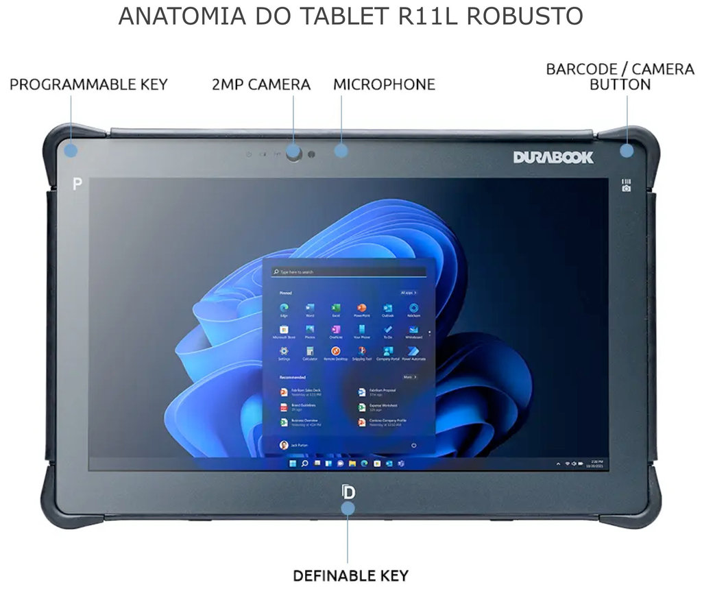 Durabook l R11L Rugged Tablet l Tablet Industrial Robusto l 12th Gen Intel Pentium Gold Processor 8505 l 11.6" FHD (1920 x 1080) LCD Display l Personalizável l Projetado para os ambientes mais severos l Peça um orçamento - Loja do Jangão - InterBros