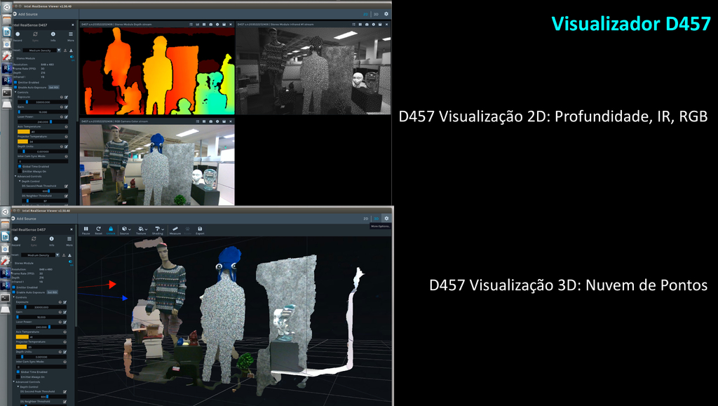 Intel RealSense Stereo Depth 3D Camera D457 l IP65 a prova de poeira e água l Interface GMSL/FAKRA l IMU integrado l Projetada para Robôs autônomos