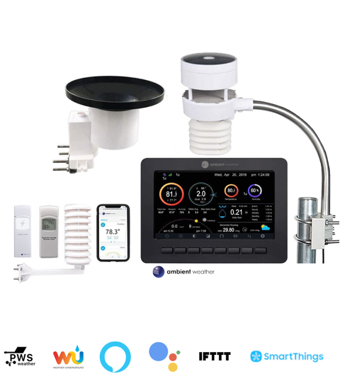 Ambient Weather WS-5000 Estação Metereológica Ultrassônica WiFi | Sensor Detector de Raios e Tempestades | Case Outdoor de Proteção para o Higrômetro | Alcance de 300 metros | Compatível com Alexa e Google | Internet Conectada