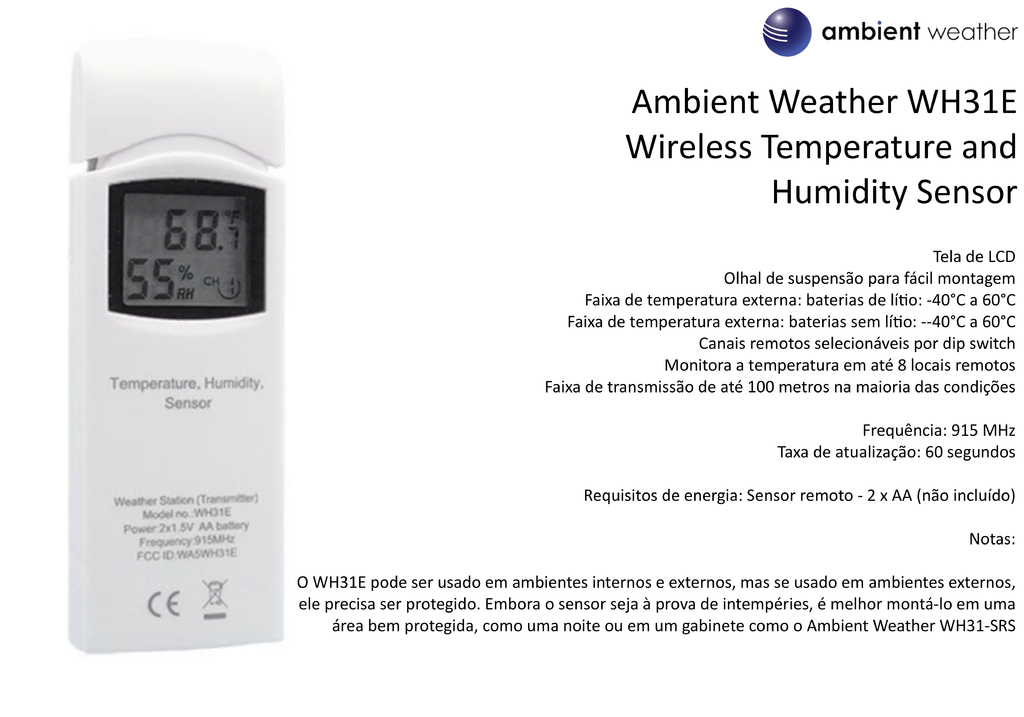 Ambient Weather Estação Metereológica WS-2902 WiFi & Internet Conectada + Sensor de Raios + Sensor de Umidade do Solo - tienda online