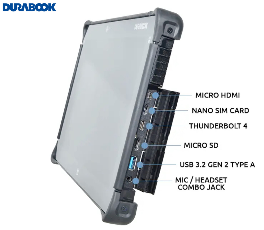 Image of Durabook l R8 Rugged Tablet l Tablete Industrial Robusto l Elegante e Super Compacto l Formato de bolso l 8.0” (1280 x 800) LCD DynaVue® SR display com 800 nits l Personalizável l Projetado para os ambientes mais severos l Peça um orçamento