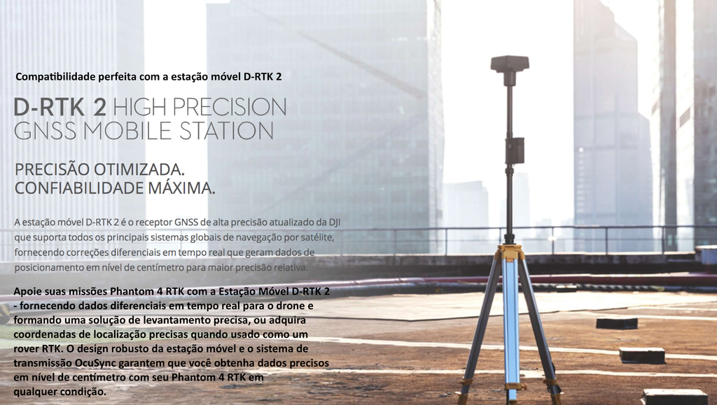 DJI Phantom 4 RTK Quadcopter Drone + Estação Base D-RTK 2 High Precision GNSS Mobile Station com Tripé