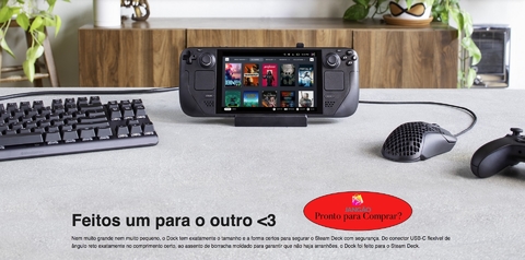 Imagem do Valve Handheld Steam Deck l 7" Touchscreen l All-in-one portable PC gaming l Full-featured gaming PC l PC Gamer Portátil l Recursos completos de PC l O portátil para jogos mais poderoso e completo do mundo l O dispositivo gamer mais esperado dos últimos anos