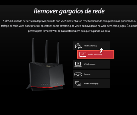 ASUS RT-AX86U AX5700 Wireless Dual-Band Gigabit Gaming Router l Roteador Gamer l Projetado para games online e móveis l 2 portas USB 3.2 l Cobertura de até 600 m² l Incluída Segurança de Internet Vitalícia l Compatível com PS5 - comprar online