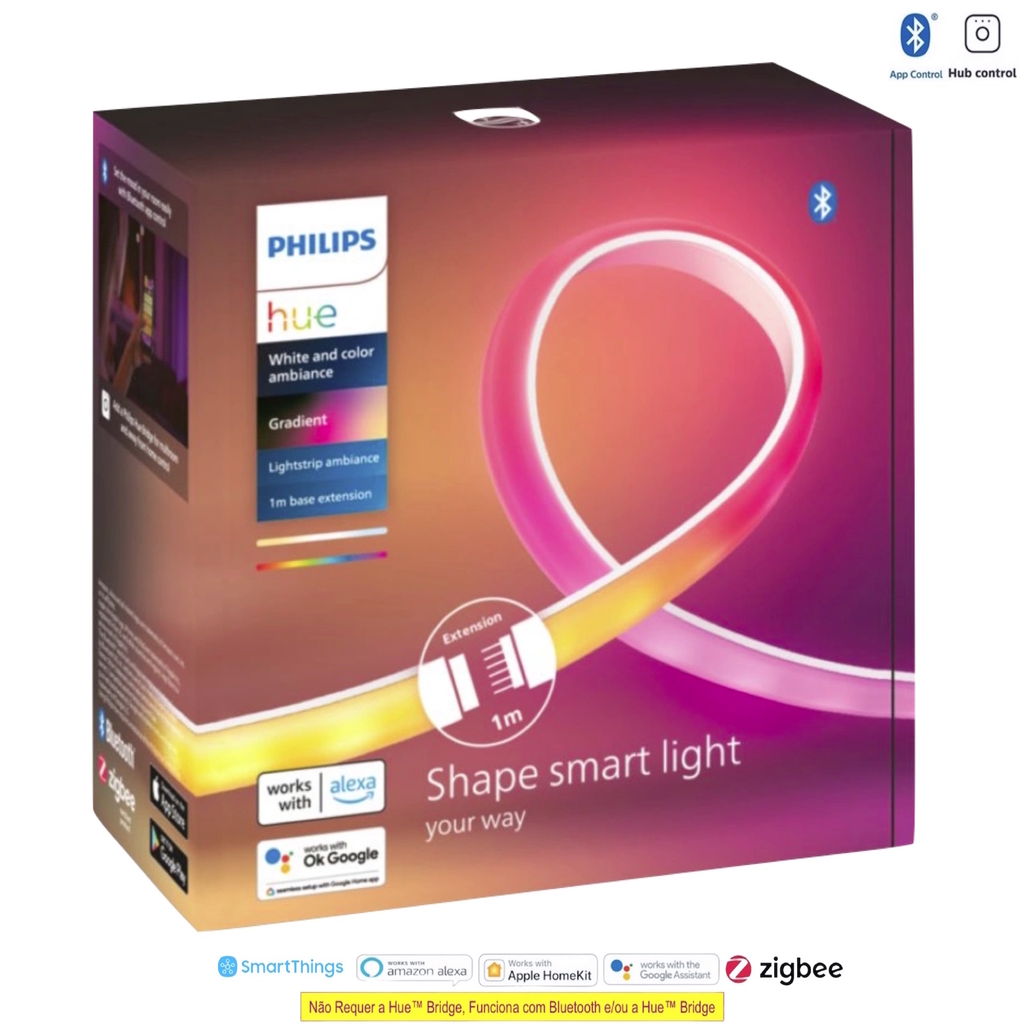 Nova Philips Hue Ambiance Gradient Lightstrip l Nova Fita de LED Inteligente l Extensão de 1 metro l WiFi e Bluetooth l Mais Brilhante 1.800 lumen l Blindada com Capa de Silicone l Compatível com Alexa, Apple Homekit & Google Assistant | Requer um Kit Base