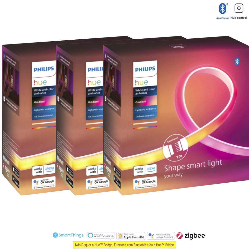 Nova Philips Hue Ambiance Gradient Lightstrip Nova Fita de LED Inteligente Extensão de 1 metro Kit com 3