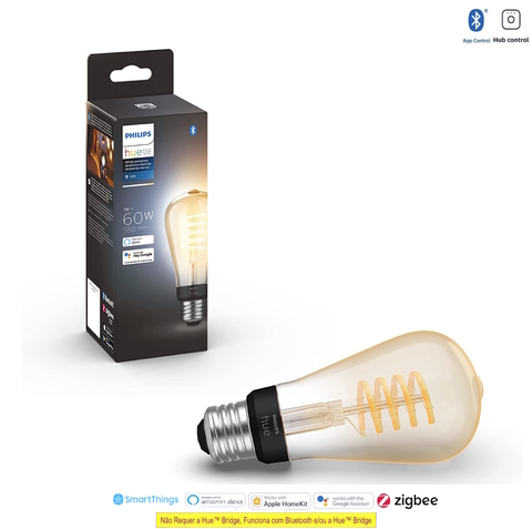 Philips Hue White Ambiance Dimmable Smart Filament l Estilo Edison ST19 l Lâmpada LED de Filamento Vintage l 2ª Geração l Mais Brilhantes l Branco Quente a Branco Frio | Compatível com Alexa, Apple Homekit & Google Assistant | Funciona com Bluetooth e/ou com a Hue Bridge