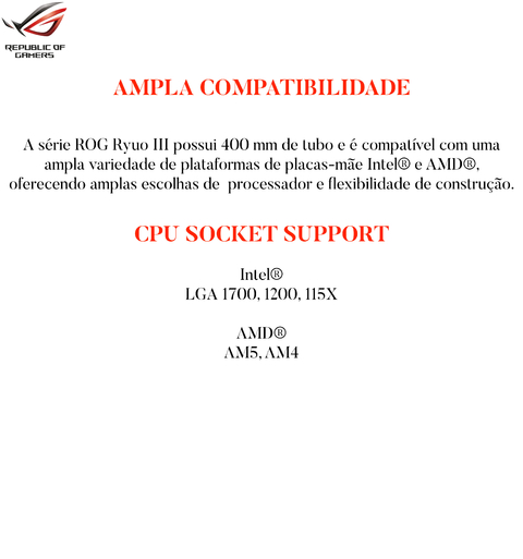 ASUS ROG RYUO III ARGB l All-In-One Liquid Cooler l aRGB Pump Cap l Ventiladores aRGB silenciosos e potentes l Potencial de resfriamento excepcional l Para a próxima geração de Motherboards l Suporte ao controlador AniMe Matrix(TM) l Escolha 240mm ou 360mm - Loja do Jangão - InterBros