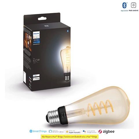 Philips Hue White Ambiance Dimmable Smart Filament l Estilo Edison ST23 l  Lâmpada LED de Filamento