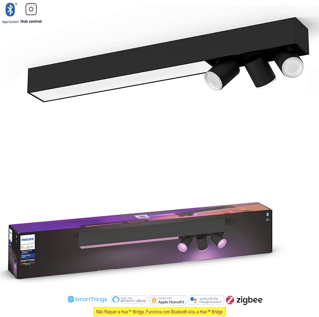 Philips Hue White & Color Ambiance Centris l Smart 3-Spots Ceiling Bar l Luminária de Teto l Ajuste cada Luz Individualmente l Poderoso Fluxo Luminoso 2.810 lumen l Compatível com Alexa, Apple Homekit & Google Assistant | Funciona com Bluetooth e/ou com a Hue Bridge
