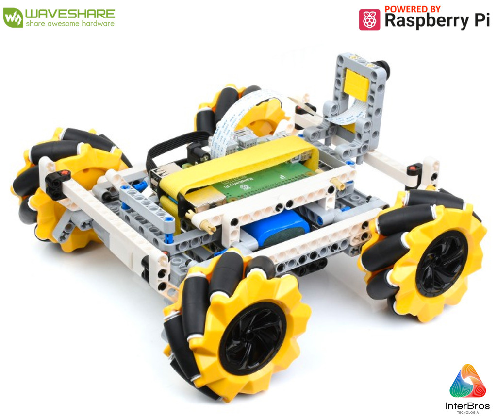 Imagem do WaveShare BuildMecar Kit, Smart Building Block Robot with Mecanum Wheels, 5MP Camera, Based on Raspberry Pi Build HAT