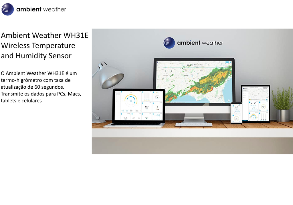 Imagen de Ambient Weather Estação Metereológica WS-2902 WiFi & Internet Conectada + Sensor de Raios + Sensor de Umidade do Solo