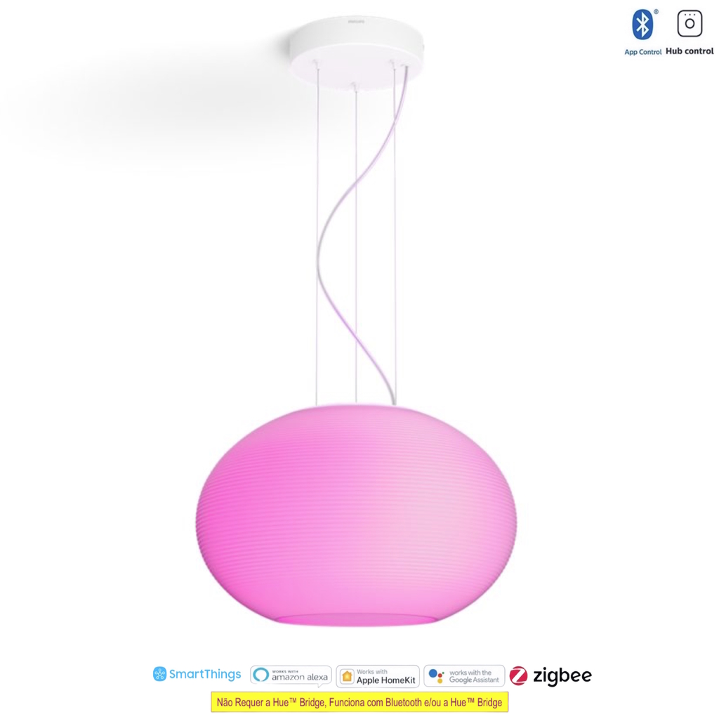 Philips Hue White & Color Ambiance Flourish Pendant Light l 2ª Geração l Luminária Pendente Inteligente l Bluetooth e WiFi l Alto Fluxo Luminoso 2.750 lumen l LED Integrado l Compatível com Alexa, Apple Homekit & Google Assistant | Funciona com Bluetooth e/ou com a Hue Bridge