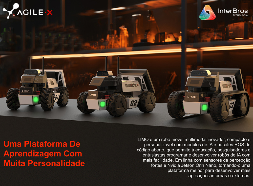 Agilex LIMO , Open-Source Mobile Robot (ROS compatible) , Autonomous 4X4 Mobile Robot , Artificial Intelligence , Educacional , Pesquisa , Competição , +12 anos - Loja do Jangão - InterBros