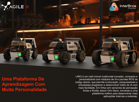 Agilex LIMO , Open-Source Mobile Robot (ROS compatible) , Autonomous 4X4 Mobile Robot , Artificial Intelligence , Educacional , Pesquisa , Competição , +12 anos - Loja do Jangão - InterBros