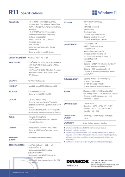Durabook l R8 Rugged Tablet l Tablete Industrial Robusto l Elegante e Super Compacto l Formato de bolso l 8.0” (1280 x 800) LCD DynaVue® SR display com 800 nits l Personalizável l Projetado para os ambientes mais severos l Peça um orçamento - comprar online