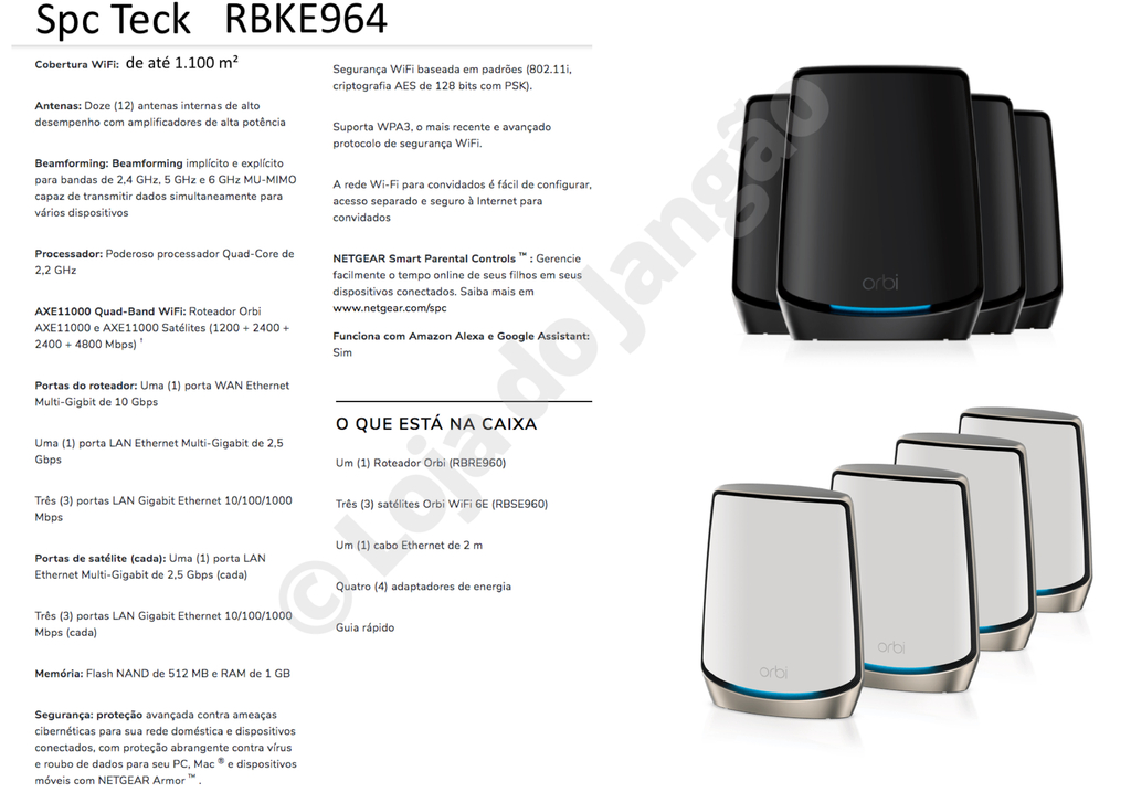 NETGEAR Orbi 960 Series Quad-Band WiFi 6E Router, 10.8Gbps AXE11000  ROTEADOR RBRE960 280 m²
