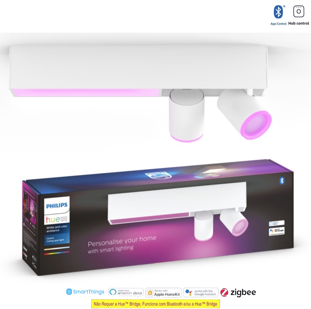 Philips Hue White & Color Ambiance Centris l Smart 2-Spots Ceiling Bar l Luminária de Teto l Ajuste cada Luz Individualmente l Poderoso Fluxo Luminoso 1.560 lumen l Compatível com Alexa, Apple Homekit & Google Assistant | Funciona com Bluetooth e/ou com a Hue Bridge - buy online
