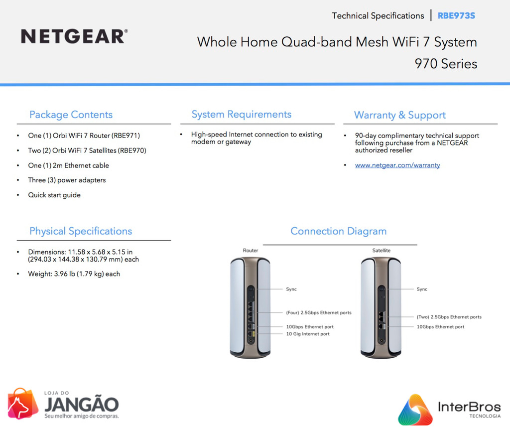 NETGEAR Orbi 970 Series Quad-Band WiFi 7 Mesh Network System RBE972S, 10 Gig Internet Port, BE27000 , 610m² - online store
