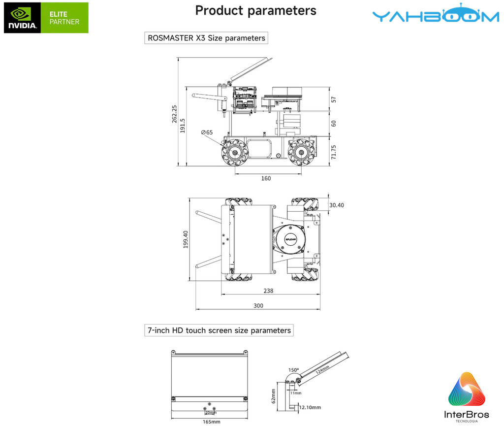 Yahboom ROSMASTER X3 ROS2 Robot with Mecanum Wheel, NVIDIA Módulo Jetson Orin NX 8GB , ORIN NANO ou Raspberry Pi - Loja do Jangão - InterBros