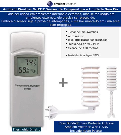 Ambient Weather WS-5000 Estação Metereológica Ultrassônica WiFi | Case Outdoor de Proteção para o Higrômetro | Alcance de 300 metros | Compatível com Alexa e Google | Internet Conectada