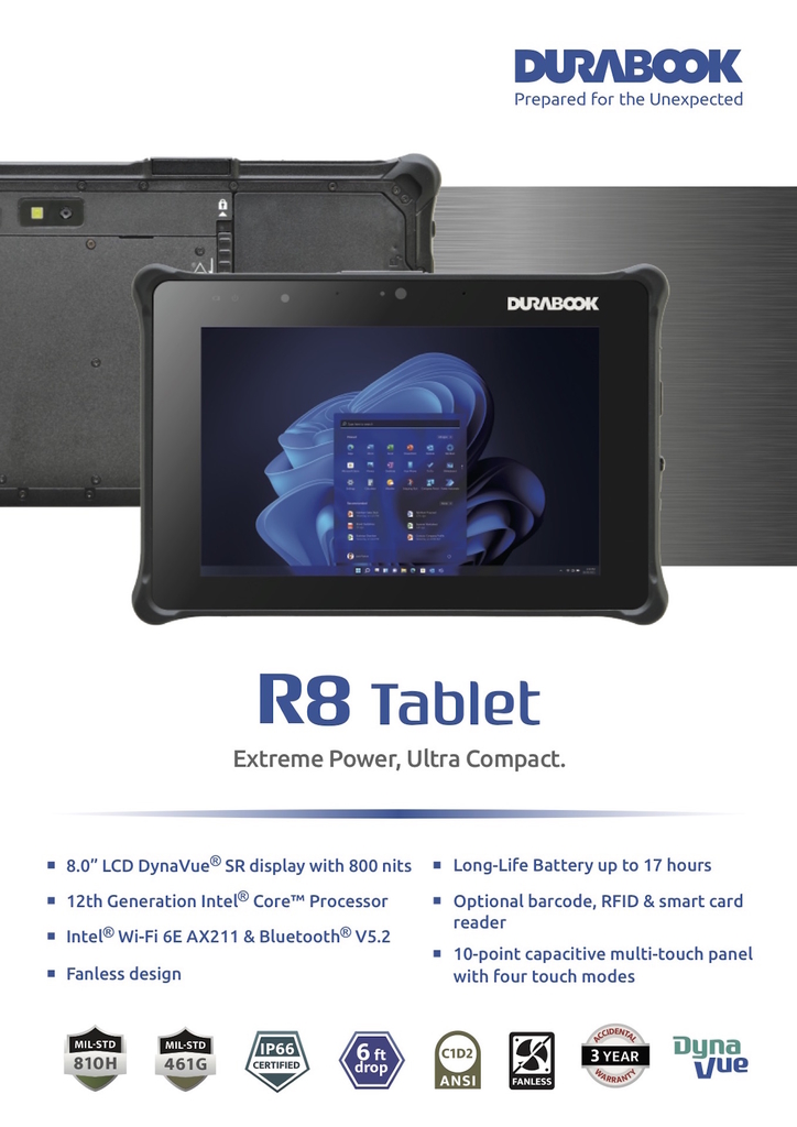 Durabook l R11 Rugged Tablet l Tablete Industrial Robusto l Elegante e Compacto l 1.6” FHD (1920 x 1080) LCD l Até 1.000 nits l Personalizável l Projetado para os ambientes mais severos l Peça um orçamento - comprar online