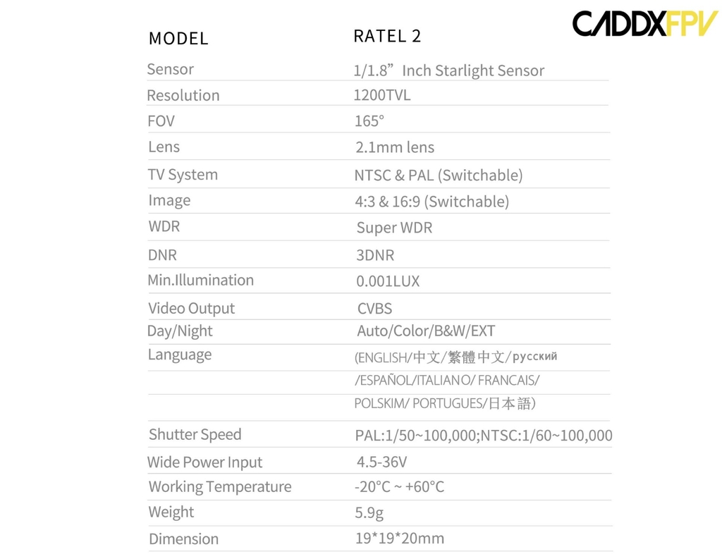 Caddx Ratel 2 Micro Starlight 1200TVL Low Latency FPV Camera Visão Noturna Drones Aviões Robots & UAVs l Kit com 10 Câmeras - comprar online