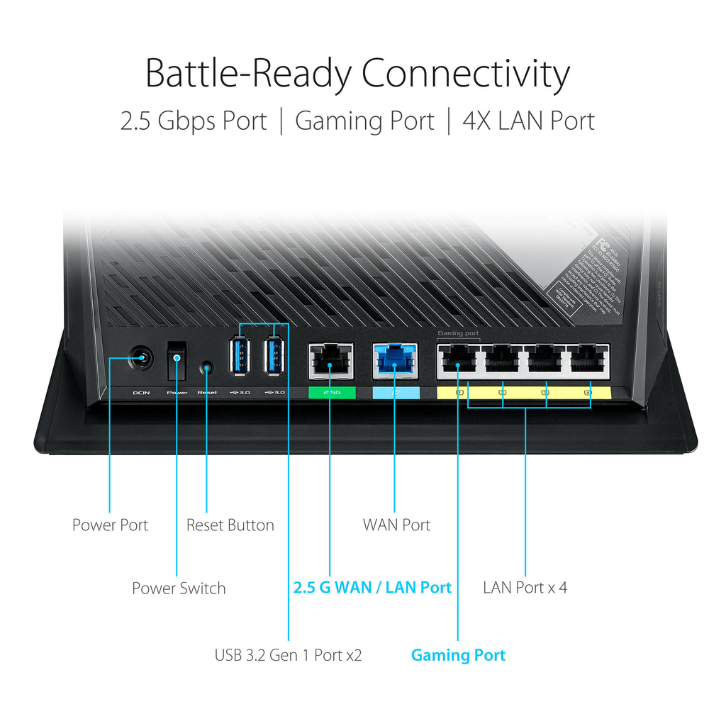 Imagem do ASUS RT-AX86U AX5700 Wireless Dual-Band Gigabit Gaming Router l Roteador Gamer l Projetado para games online e móveis l 2 portas USB 3.2 l Cobertura de até 600 m² l Incluída Segurança de Internet Vitalícia l Compatível com PS5