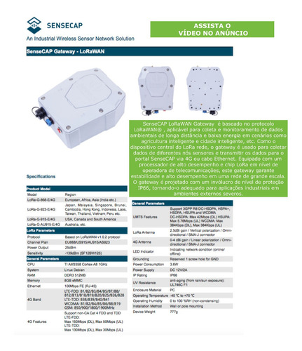 Sensecap Outdoor Gateway , Protocolo LoRaWAN , AU915 - Loja do Jangão - InterBros