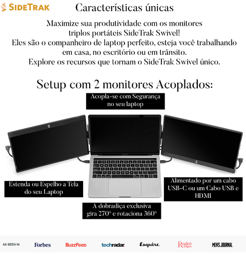 SideTrak Swivel 14" Attachable Portable Monitor for Laptop Duplo Monitor Tela Adicional Acoplável com Suporte - loja online