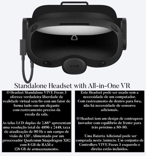 HTC VIVE VR FOCUS 3 EYE & FACIAL TRACKING , VIVE Sync , MetaHuman , A nova era da VR empresarial - online store