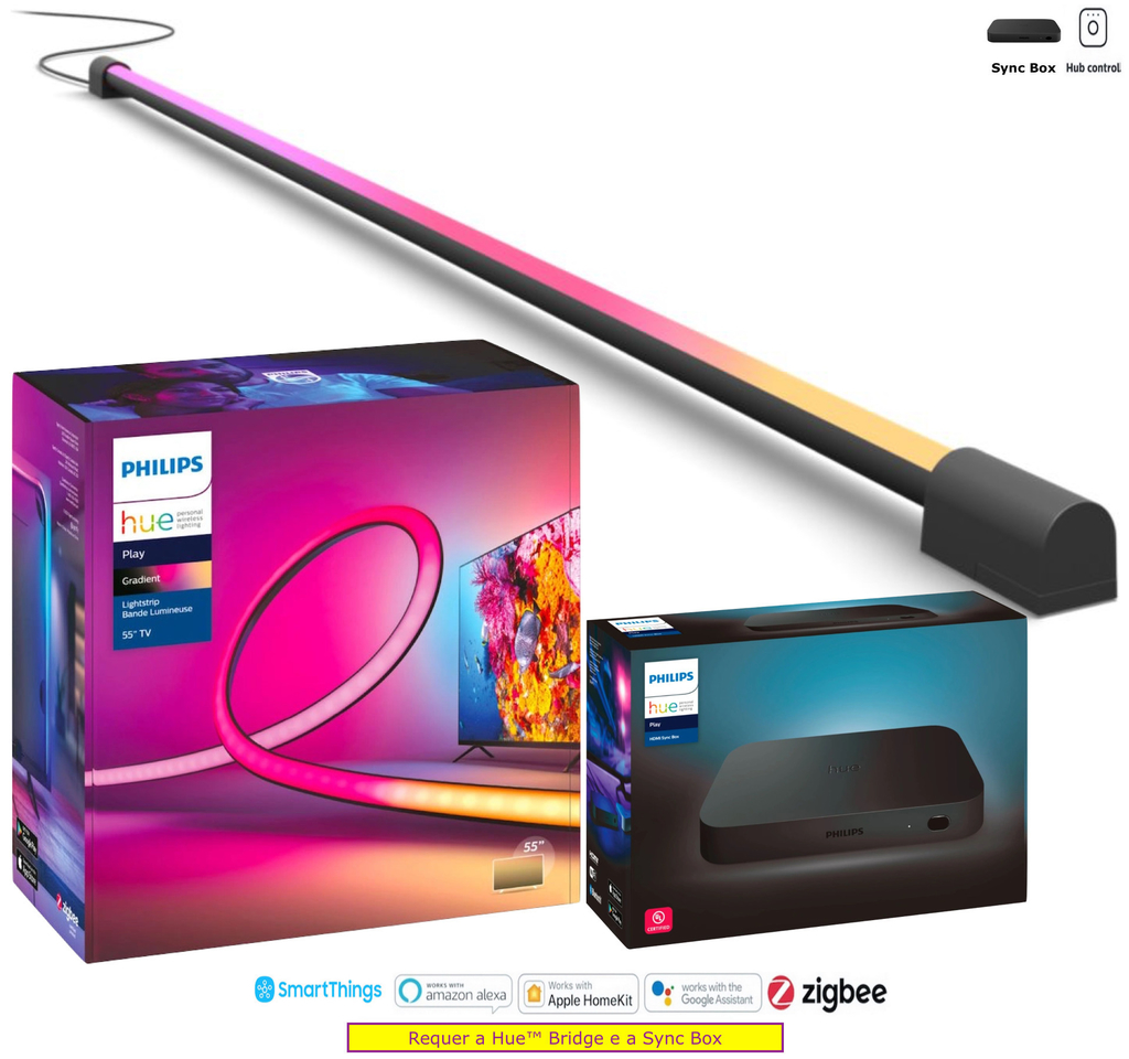 Philips Hue Play Gradient Lightstrip Fita de LED 55" + Hue Light Tube Large + Hue Sync Box TVs de 55" até 65"