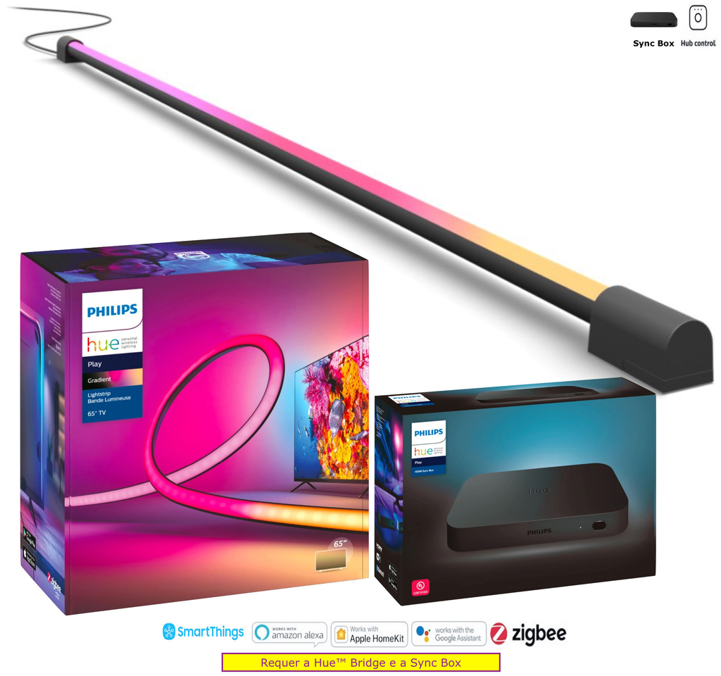 Philips Hue Play Gradient Lightstrip 65" + Hue Light Tube Large + Hue Sync Box TVs de 65" até 70" - comprar online