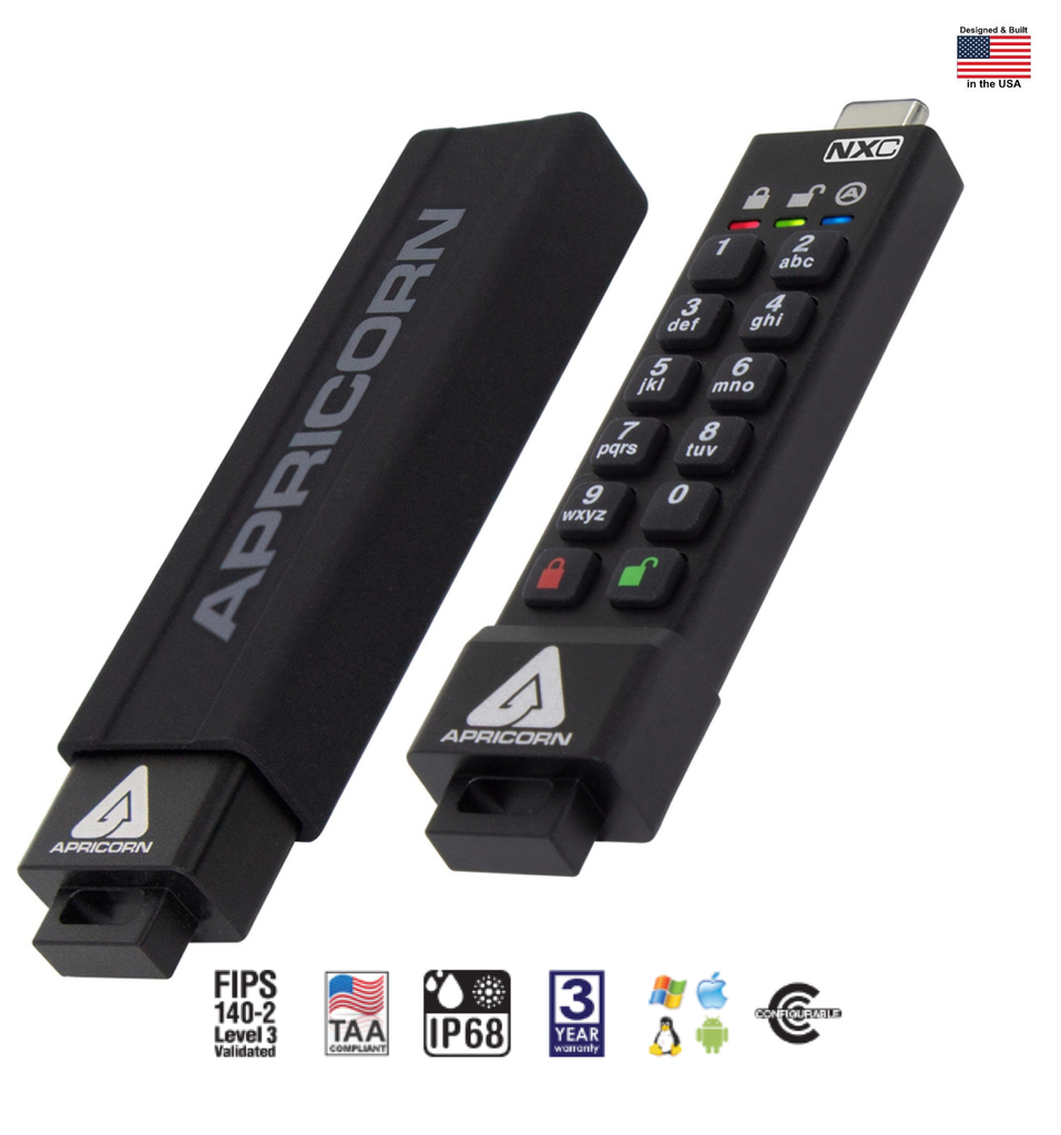 Apricorn Aegis Secure Key 3NXC 128GB | USB Flash Drive | Super Velocidade USB-C 3.2 Robusto | FIPS 140-2 256-Bits | Modo Administrador e Usuário Separados | Primeira Chave Flash Criptografada do Mundo | KIT2 on internet
