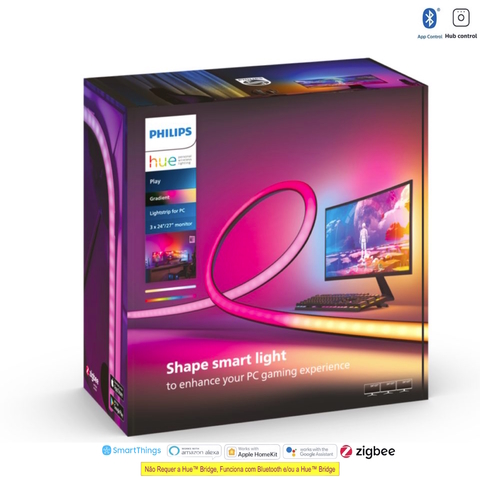 Philips Hue Play Gradient Lightstrip Fita de LED Kit Para 3 Monitores PC ou Mac 24" até 27"