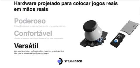 Imagem do Valve Handheld Steam Deck l 256GB NVMe SSD l 7" Touchscreen l All-in-one portable PC gaming l Full-featured gaming PC l PC Gamer Portátil l Recursos completos de PC l O portátil para jogos mais poderoso e completo do mundo l O dispositivo gamer mais esperado dos últimos anos