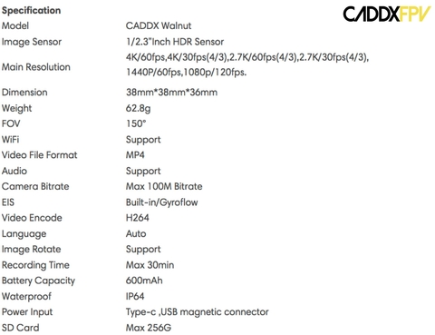 Imagem do Caddx Walnut Action Camera À Prova D'água com Filtros ND8 e ND16 Drones Robots & UAVs