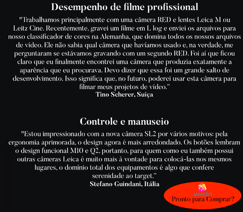 Leica SL2 Mirrorless Camera l Lentes Leica Vario-Elmarit-SL 24-70mm f/2.8 ASPH l 47.3MP Full-Frame CMOS Sensor l 4K Video Recording with Cine Mode l Maestro III Image Processor l 5.76m-Dot 0.78x-Mag. EyeRes OLED EVF l 3.2" 2.1m-Dot Touchscreen LCD l Wi-Fi e Bluetooth l 2ª geração l Feita para inspirar