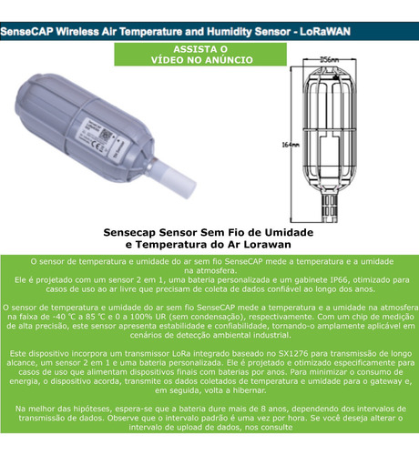 SenseCap Sensor Temperatura & Umidade | Protocolo Lorawan | Vida útil da bateria no Mínimo de 8 anos | Cobertura de até 10 Kms - comprar online