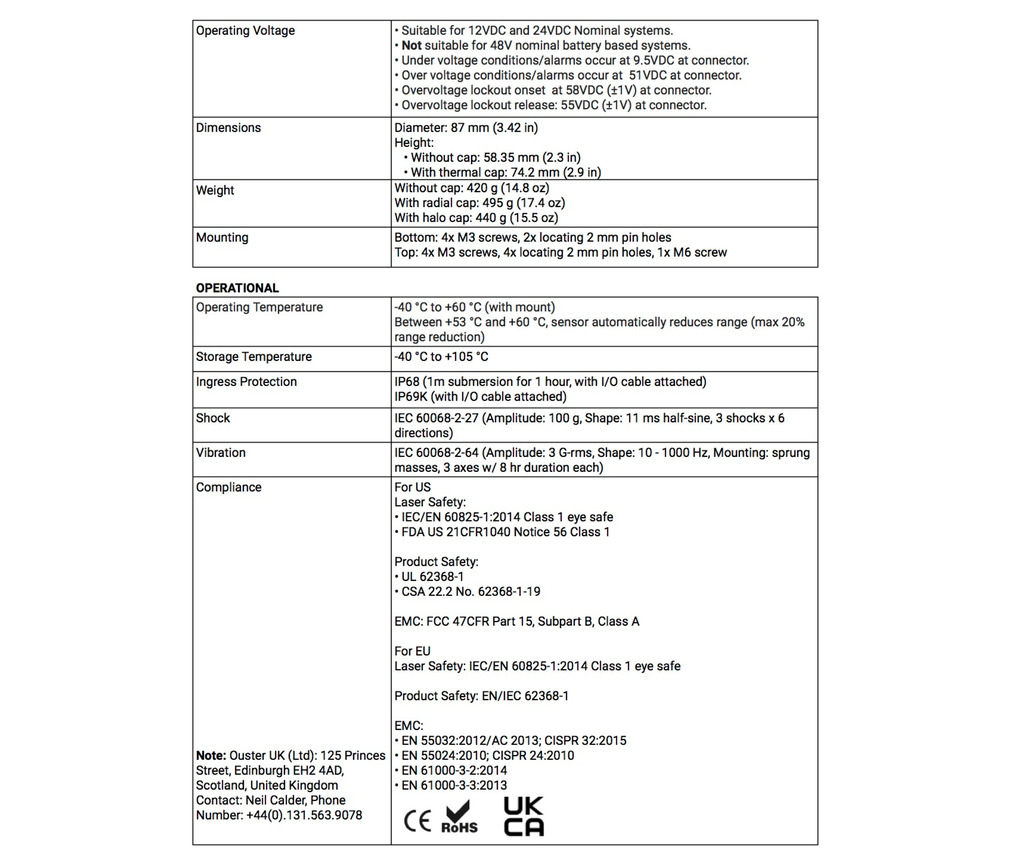 OUSTER VELODYNE LiDAR OS1 REV 6