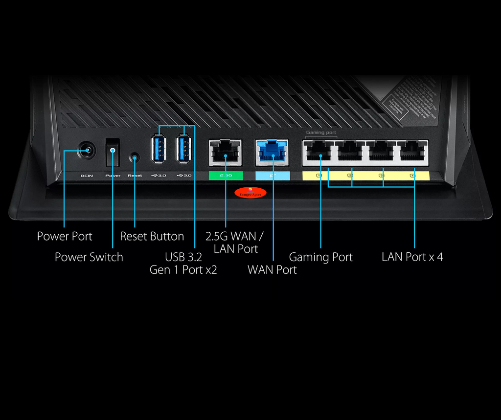 ASUS RT-AX86U AX5700 Wireless Dual-Band Gigabit Gaming Router l Roteador Gamer l Projetado para games online e móveis l 2 portas USB 3.2 l Cobertura de até 600 m² l Incluída Segurança de Internet Vitalícia l Compatível com PS5 - Loja do Jangão - InterBros