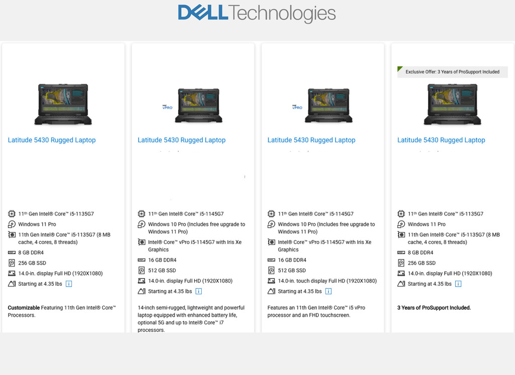 Dell Latitude 5430 Rugged Laptop Tablet, 16 GB DDR4 , 256 GB SSD , 11th Gen Intel Core i5-1145G7, vPro