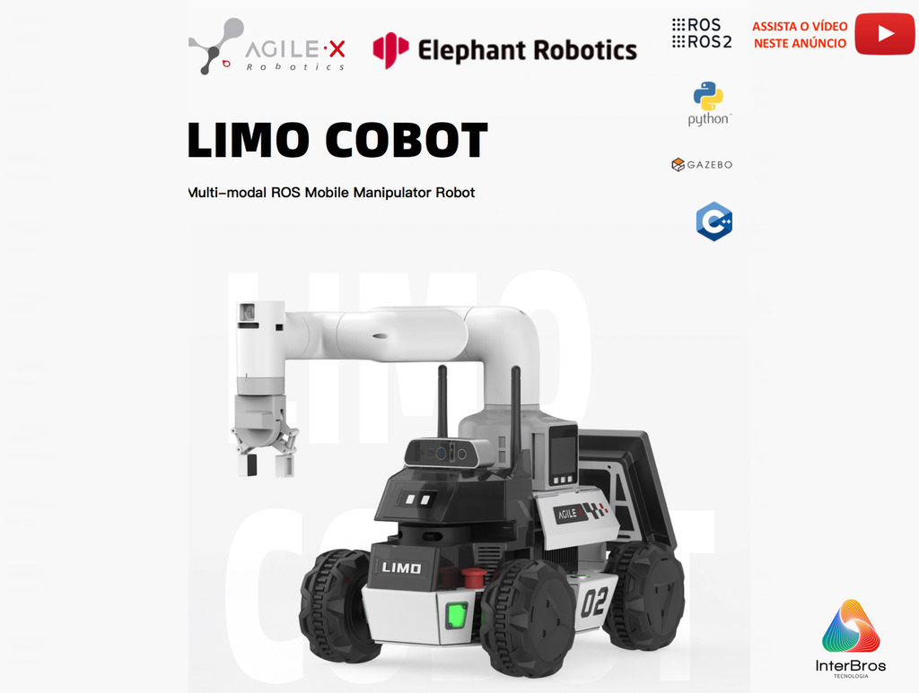 Elephant Robotics LIMO COBOT , Autonomous 4X4 Mobile Robot , Composto Autônomo com Braço Robótico , Artificial Intelligence , Educacional , Pesquisa , Competição , +12 anos na internet