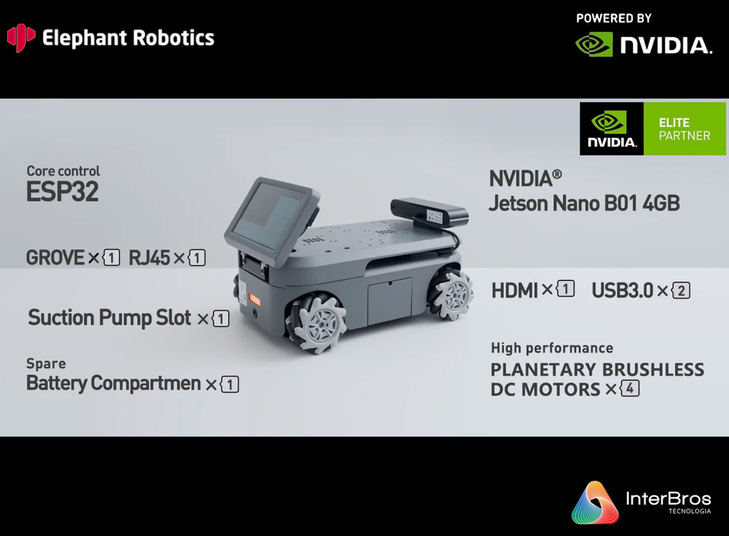 Elephant Robotics MyAGV 2023 , NVIDIA Jetson Nano ou Raspberry Pi , Autonomous Navigation Smart 4-Wheel Drive Vehicle , Educacional , Industrial , +8 anos - tienda online